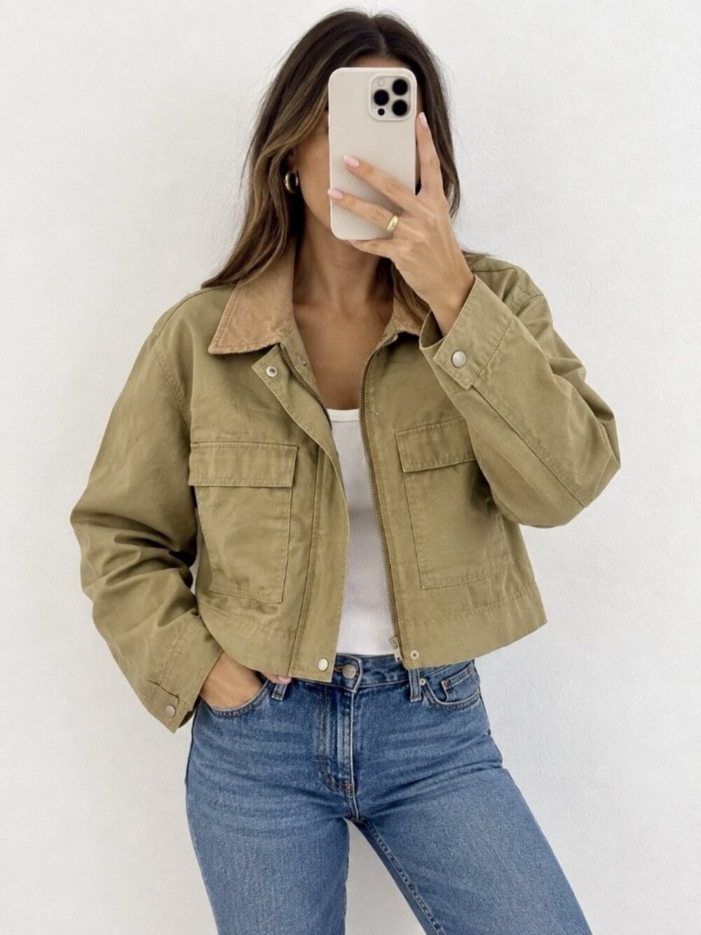 A New Day Womens Cropped Full Zip Utility Jacket Sage Green size XL
